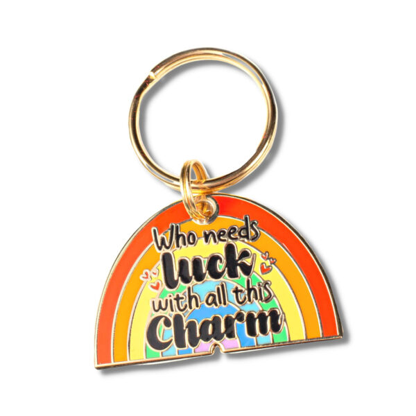 Who Needs Luck - Gold Rainbow Dog Tag Collar Charm