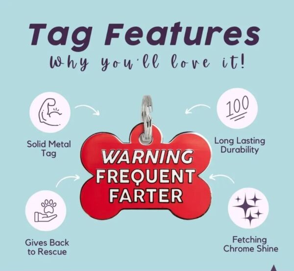 Warning Frequent Farter - Red Enamel Funny Dog Collar Charms - Image 3