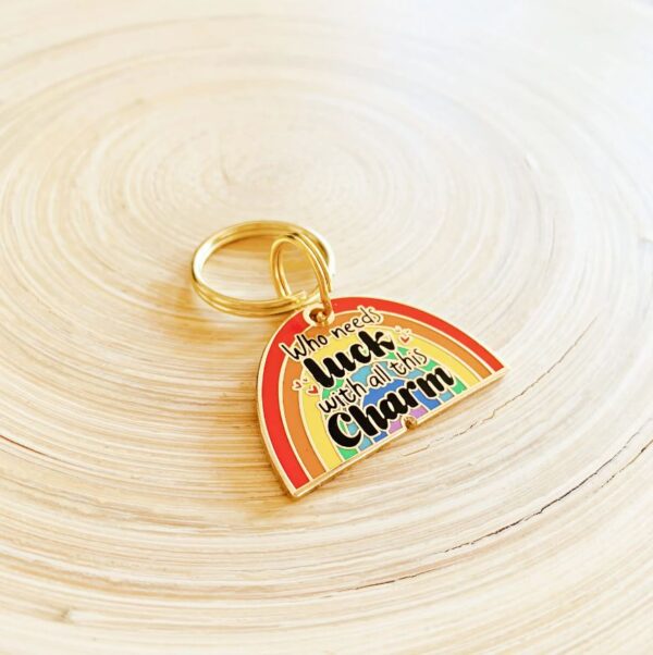 Who Needs Luck - Gold Rainbow Dog Tag Collar Charm - Image 3