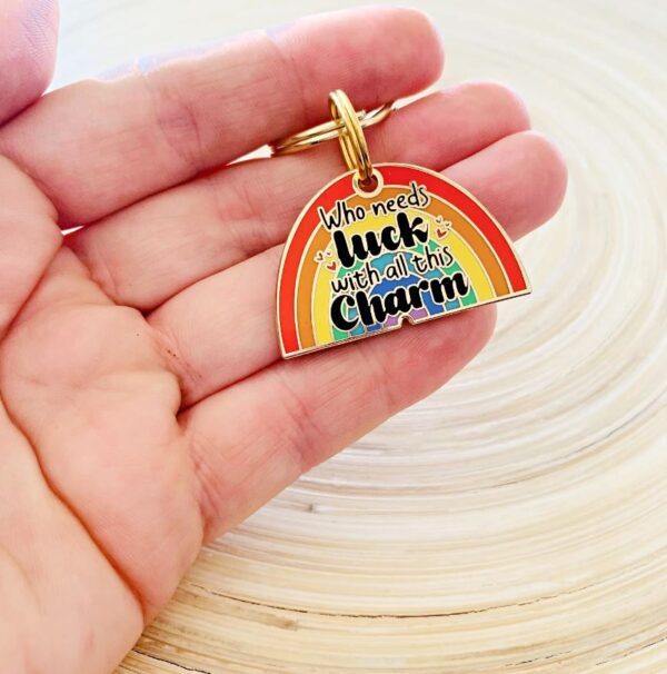 Who Needs Luck - Gold Rainbow Dog Tag Collar Charm - Image 4